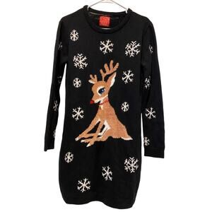Primark Reindeer Christmas Sweater Dress US 4 Snowflake Rudolf Holiday Winter